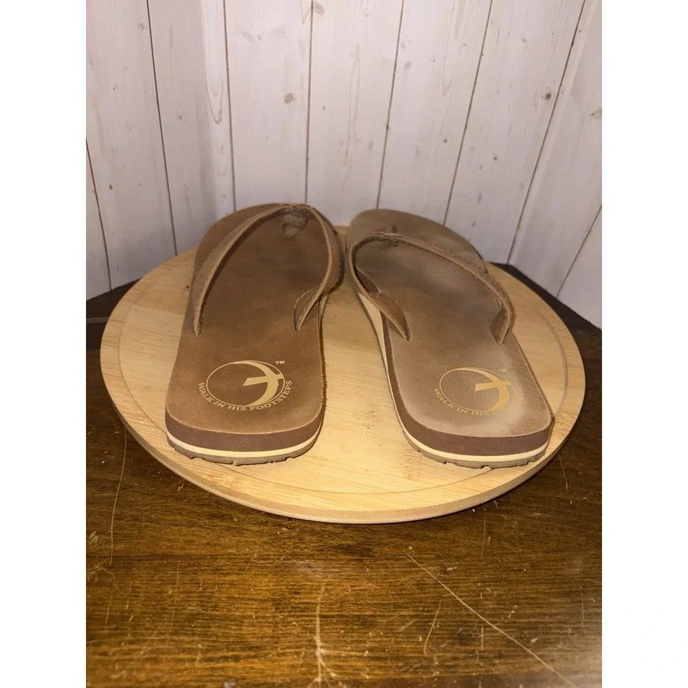 Walk In His Footsteps ‎ Sandals Cross Footprint John 3:16 Brown Size 8